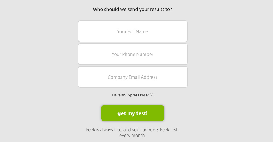 Enter info for User Test